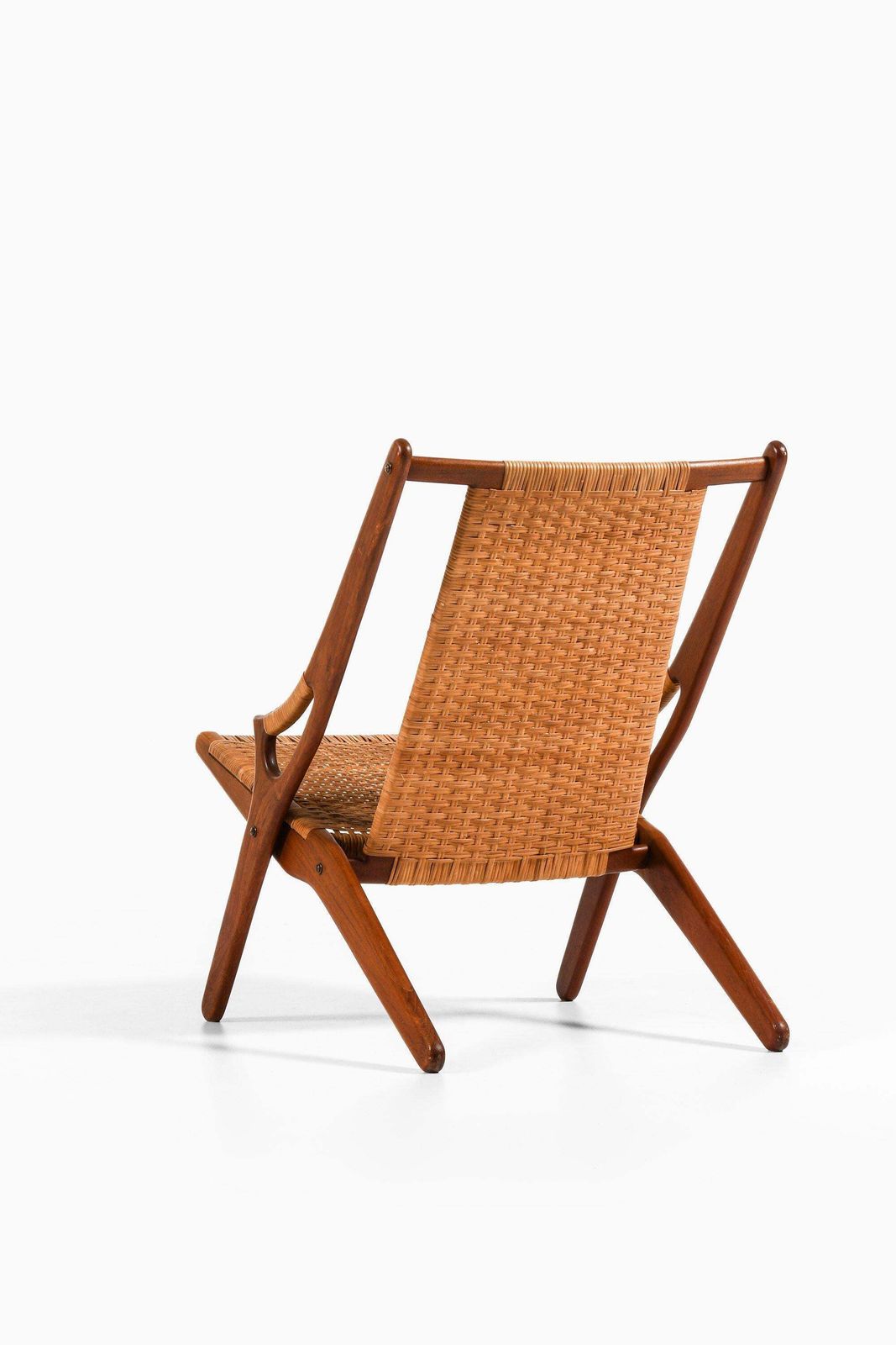 Easy Chair In Teak And Woven Cane By Arne Hovmand Olsen, 1950's photo for sale