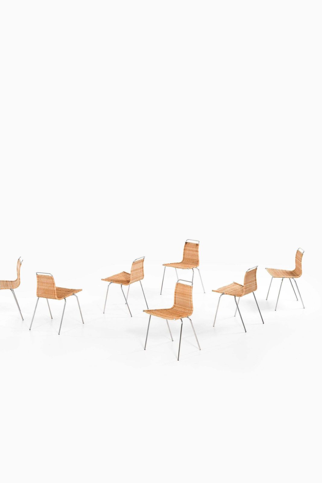 Set Of 8 Dining Chairs In Chromed Steel And Woven Cane By Poul Kjærholm, 1950's photo 12740.0