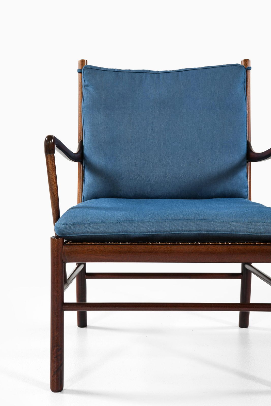 Colonial Easy Chairs In Mahogany, Woven Cane And Fabric By Ole Wanscher, 1960's photo 12740.0