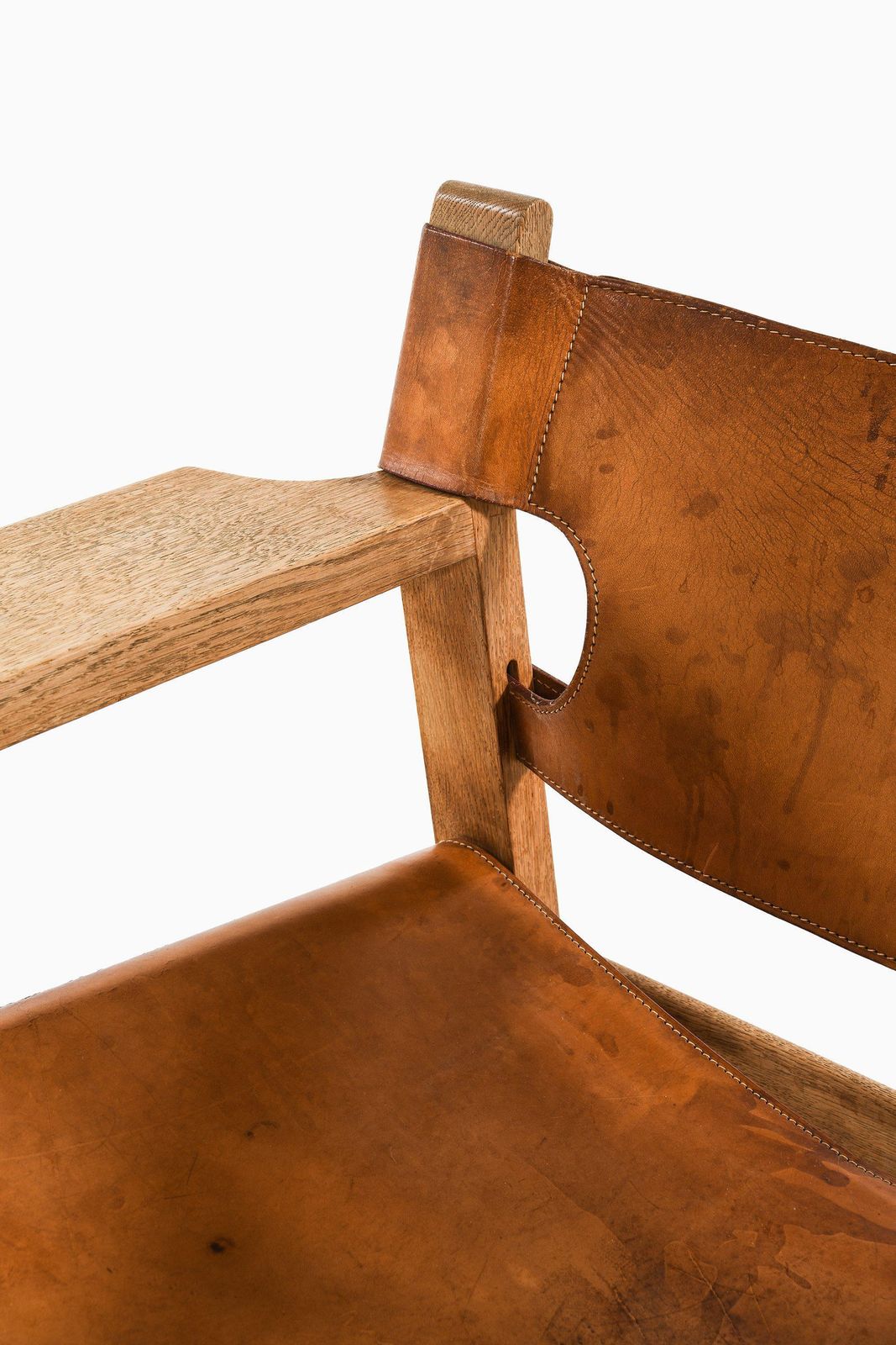 Pair Of Easy Chairs In Oak And Cognac Brown Leather By Børge Mogensen, 1950's photo vintage