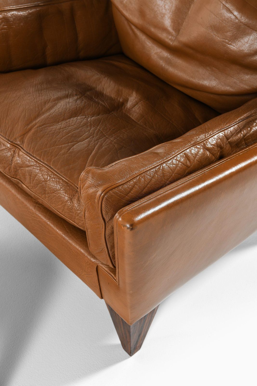 Easy Stool And Chair In Rosewood With Brown Leather By Illum Wikkelsø, 1960's photo vintage