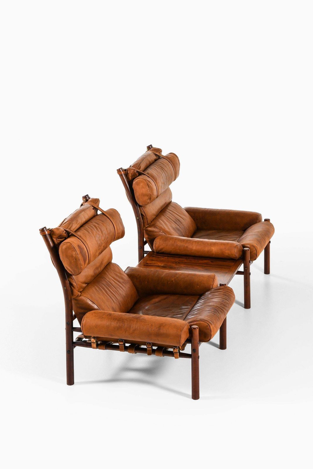 Pair Of Easy Chairs With Side Table In Beech And Leather By Arne Norell, 1960s photo for sale
