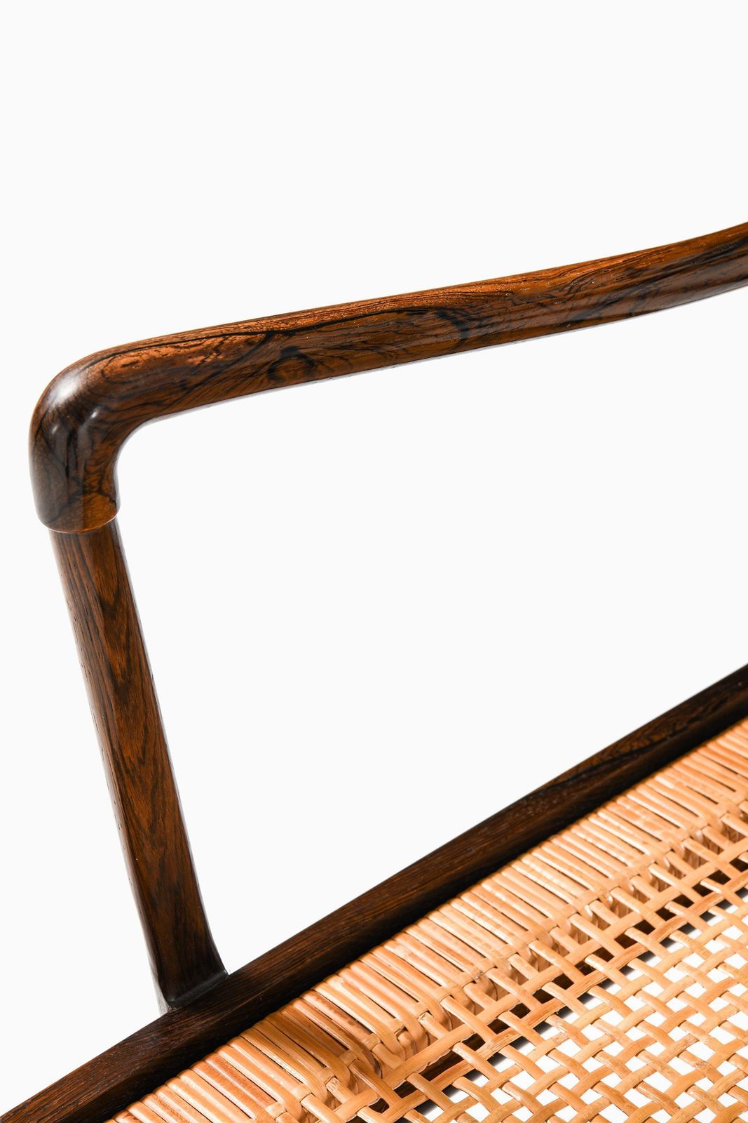 photo for sale Easy Chair In Rosewood, Woven Cane And Original Leather By Ole Wanscher, 1960's