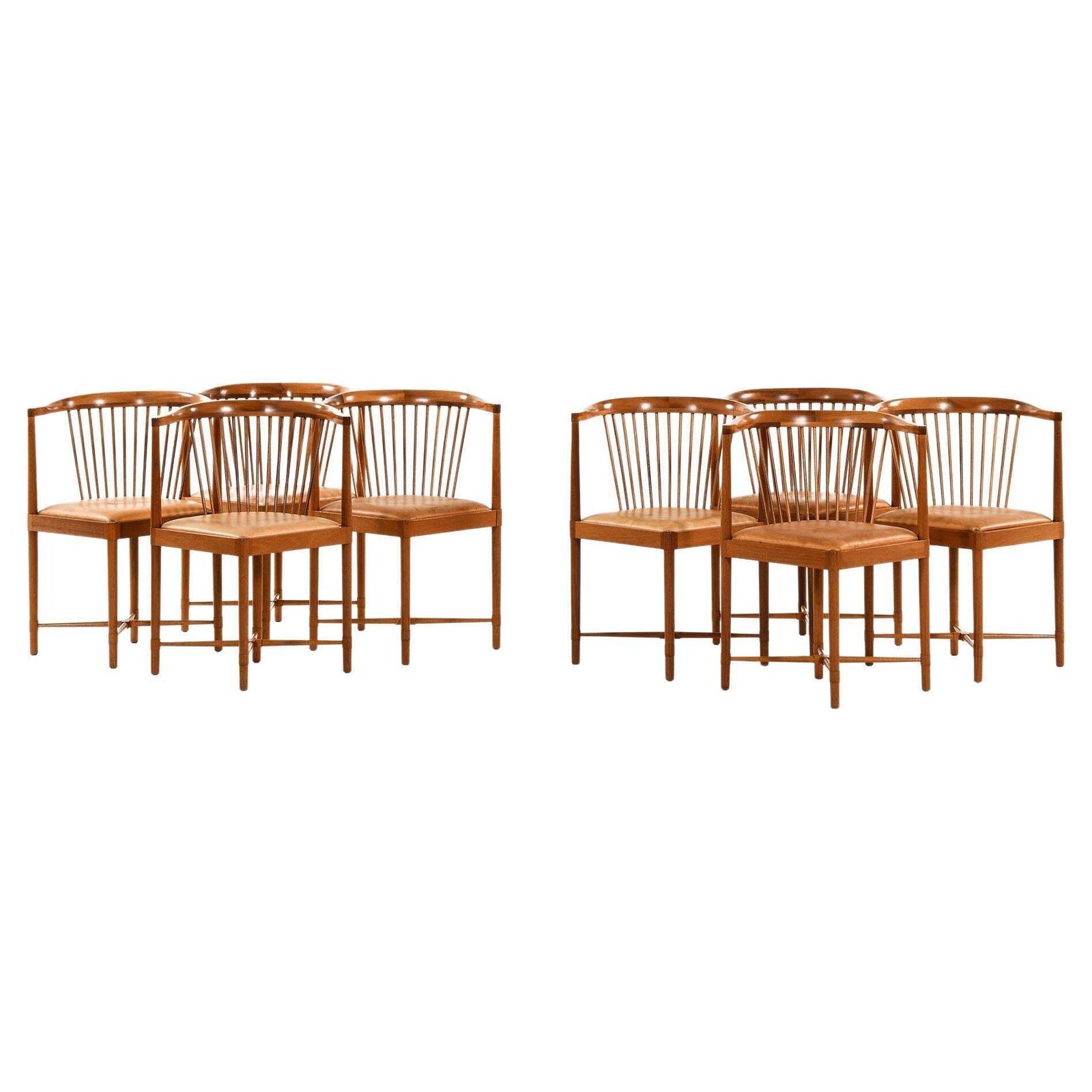 Set Of 8 Dining Chairs In Mahogany And Leather By Børge Mogensen, 1944