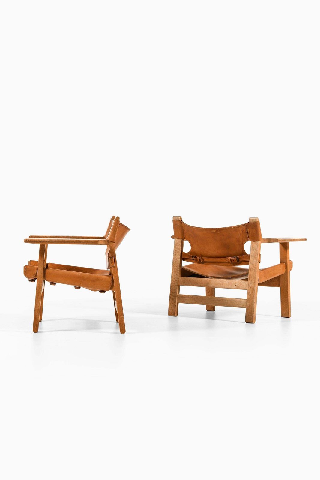 Pair Of Easy Chairs In Oak And Cognac Brown Leather By Børge Mogensen, 1950's photo furniture