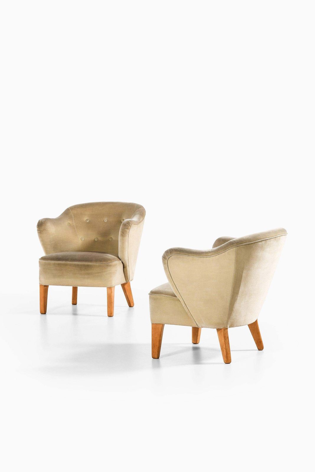 Pair Of Easy Chairs In Ash Legs With Velvet Mohair By Flemming Lassen, 1940's photo furniture