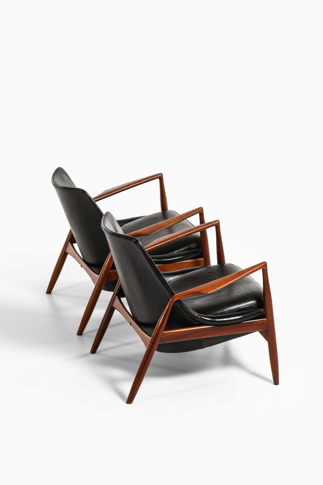 Pair Of Easy Chairs In Teak And Original Black Leather By Ib Kofod Larsen photo Furniture