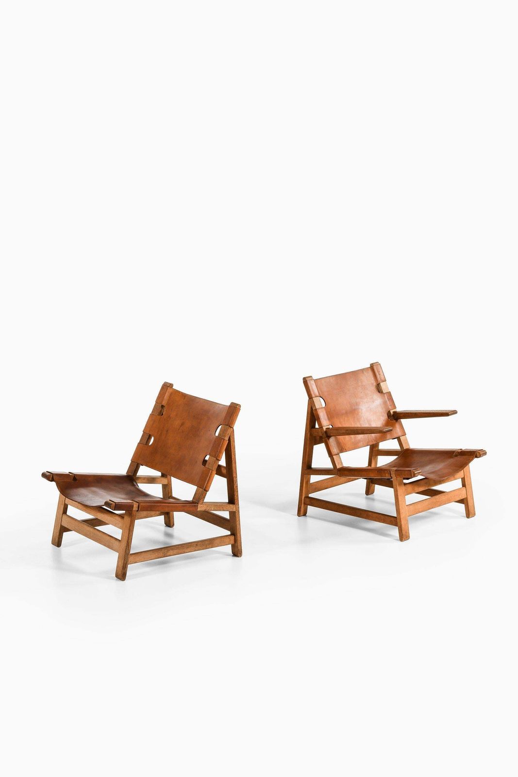 Pair Of Easy Chairs In Oak And Natural Grain Leather By Børge Mogensen, 1960's photo 25055.0