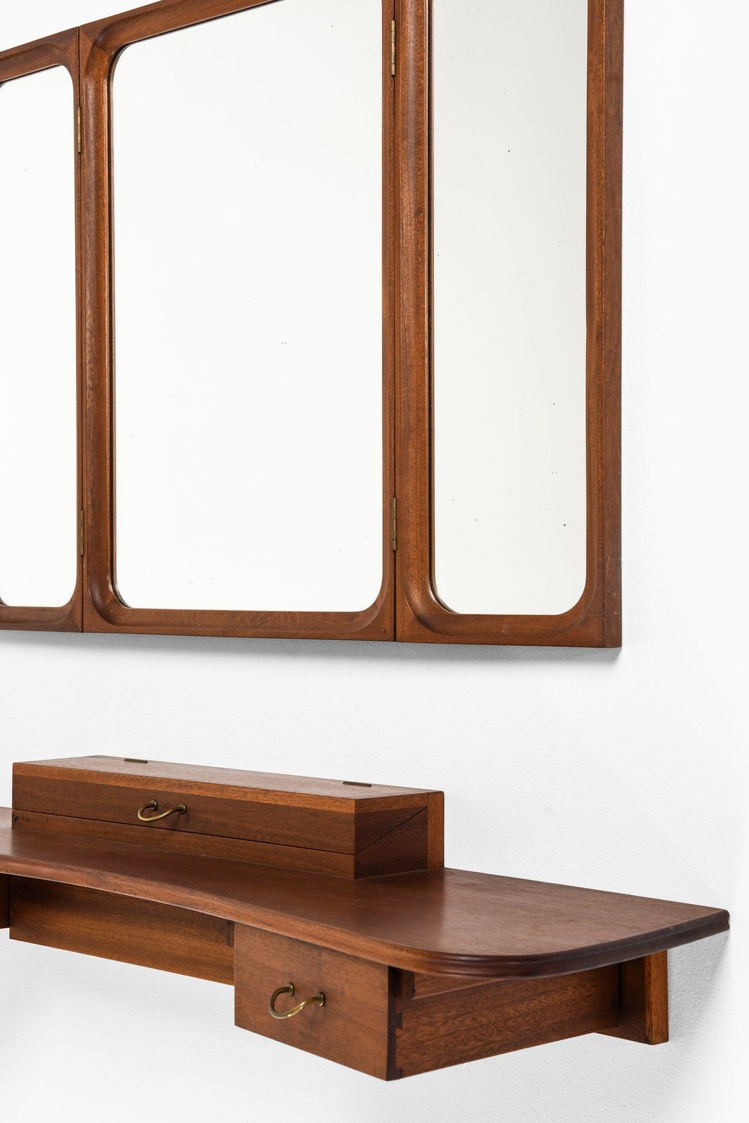 Set Of Vanity With Mirror In Mahogany And Brass By Frode Holm, 1950s photo Furniture