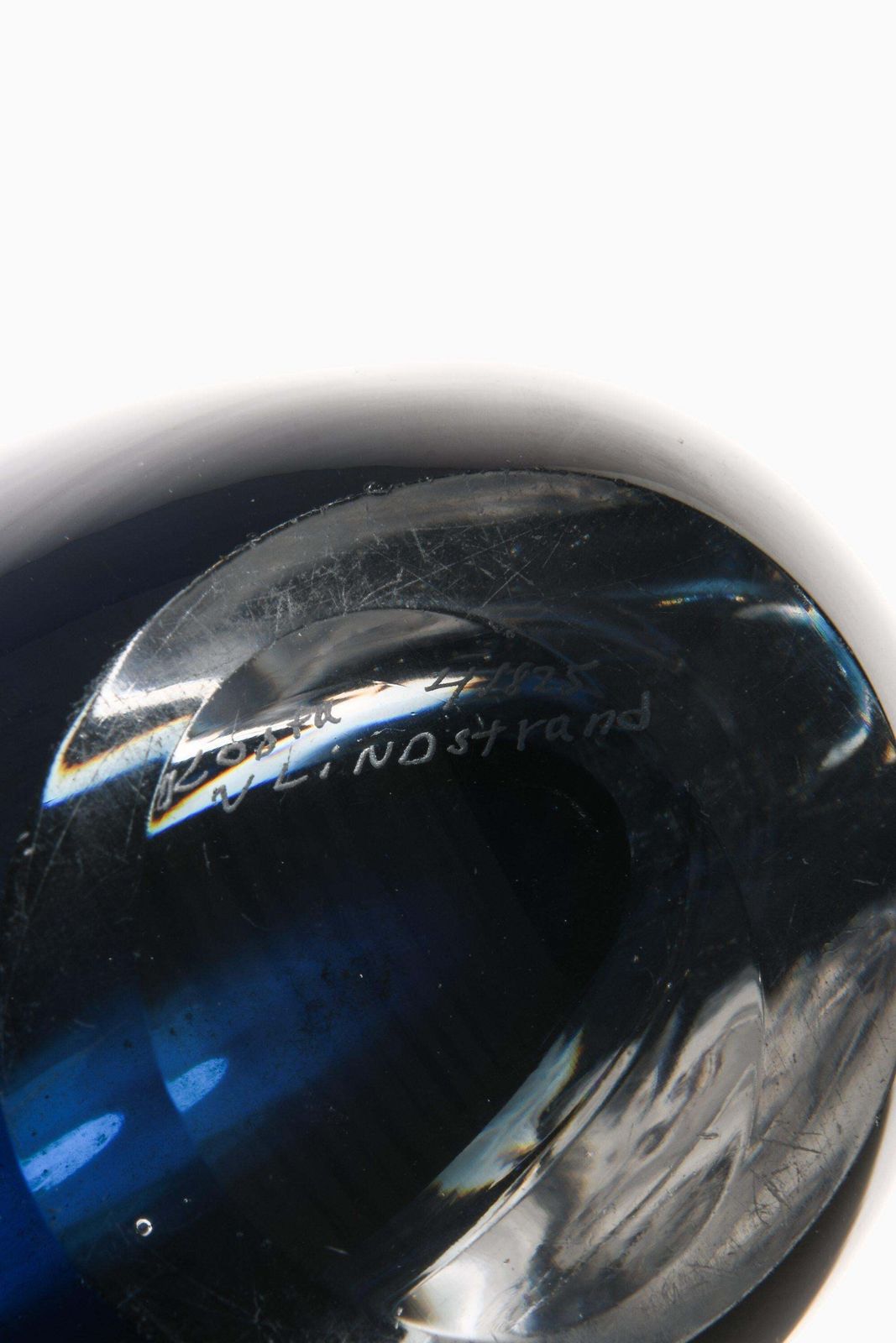 Round Glass Vase In Blue By Vicke Lindstrand, 1960's photo for sale