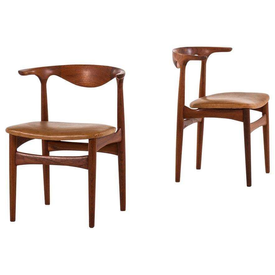 Knud Færch Cowhorn Armchairs By Slagelse Møbelfabrik In Denmark