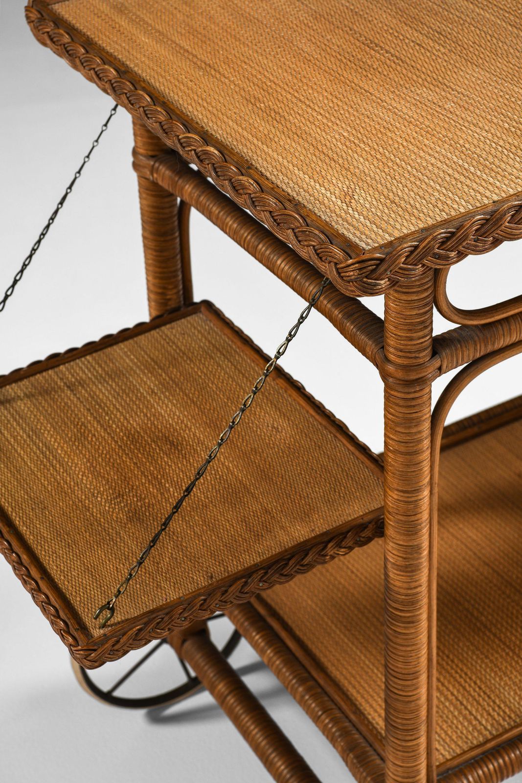 photo furniture Trolley In Cane And Rattan By Robert Wengler, 1940's