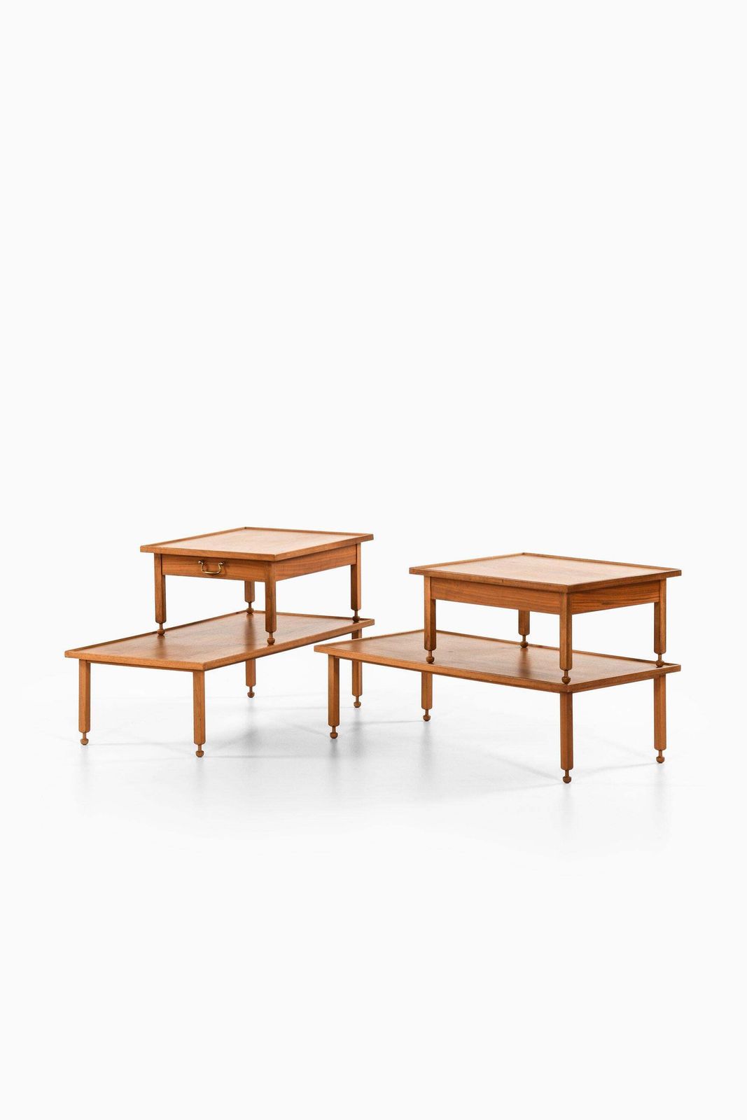 Pair Of Side Tables In Mahogany, Walnut And Brass By Josef Frank, 1950's photo for sale