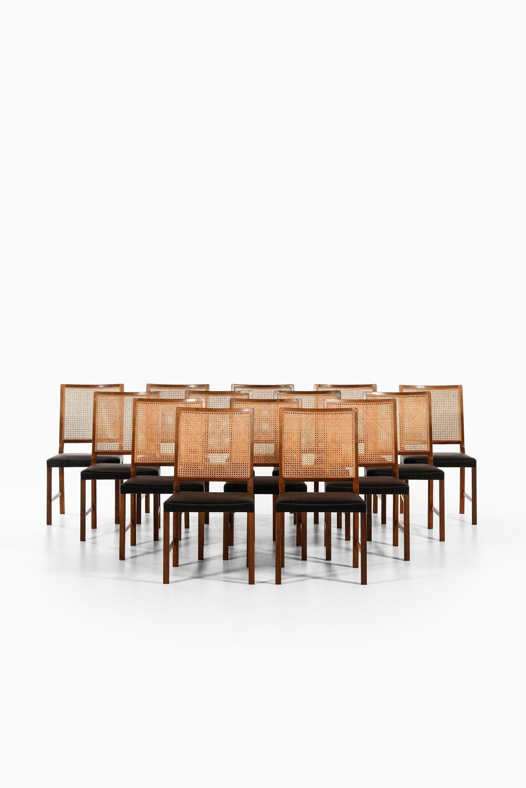 Set Of 14 Dining Chairs In Rosewood And Cane By Bernt Petersen, 1960's photo furniture