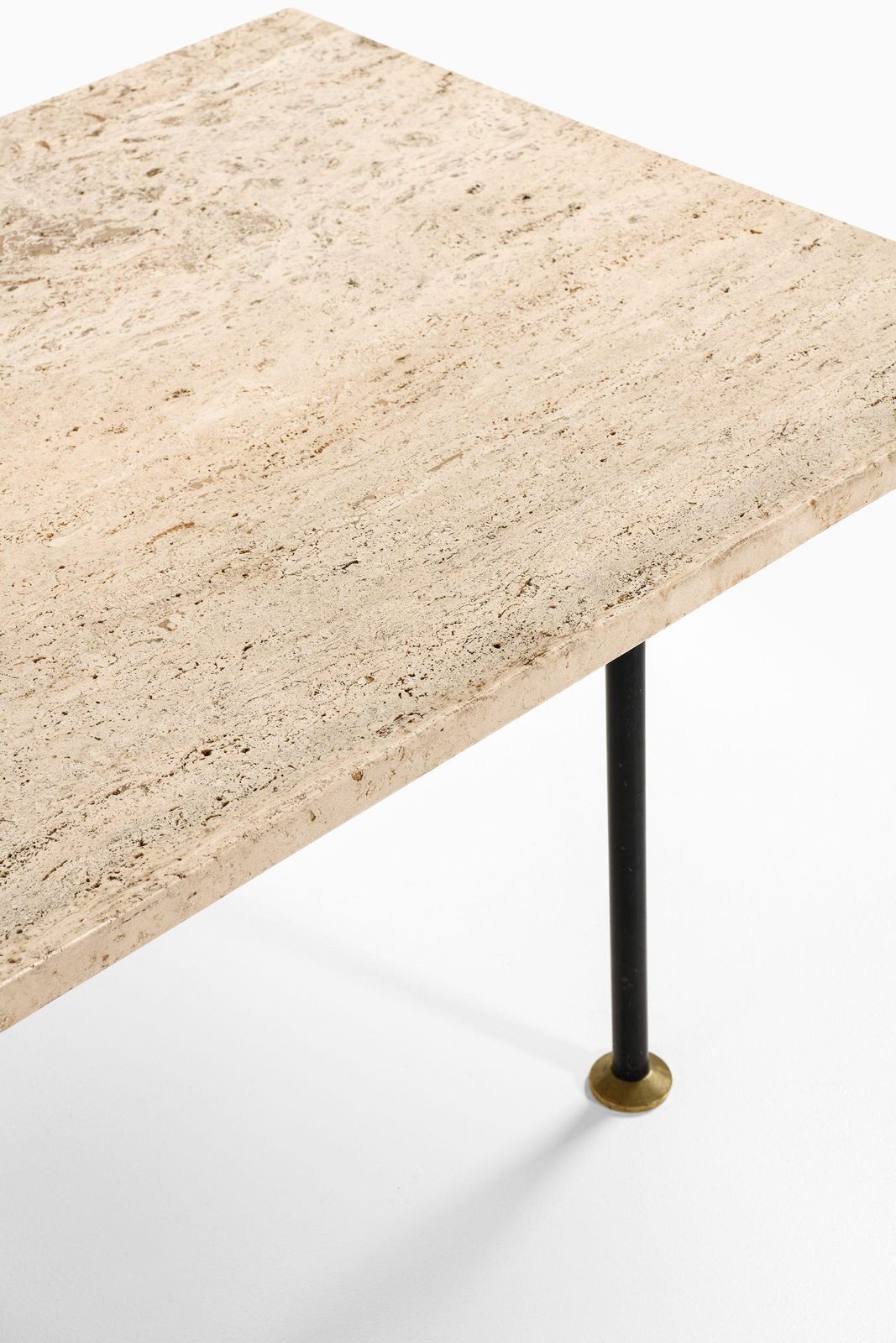Coffee Table In Black Lacquered Metal, Brass And Travertine, 1960's photo for sale