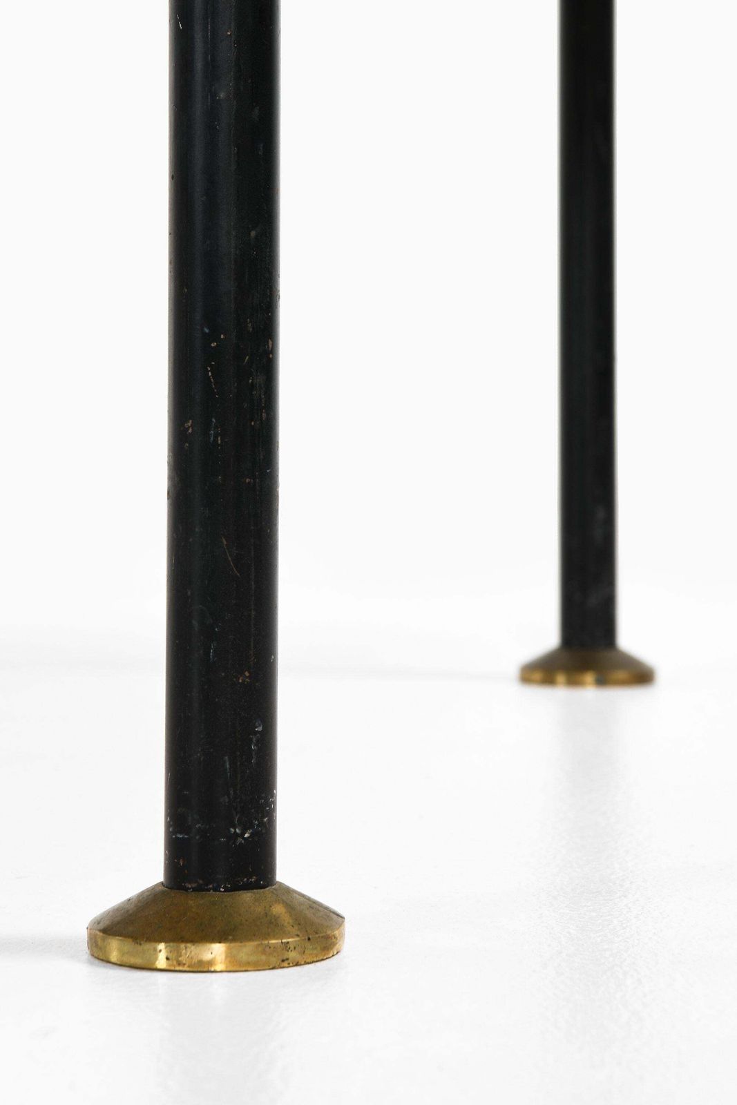 Coffee Table In Black Lacquered Metal, Brass And Travertine, 1960's photo vinterior