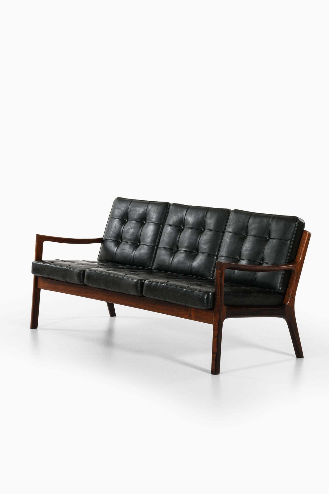 Sofa In Rosewood And Original Black Leather By Ole Wanscher, 1951 photo for sale