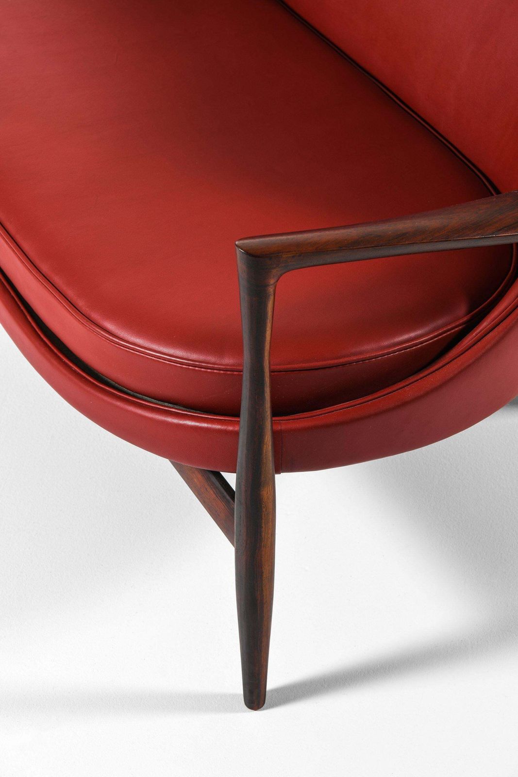 photo furniture Sofa In Rosewood And Reupholstered In Burgundy Leather By Ib Kofod Larsen, 1956