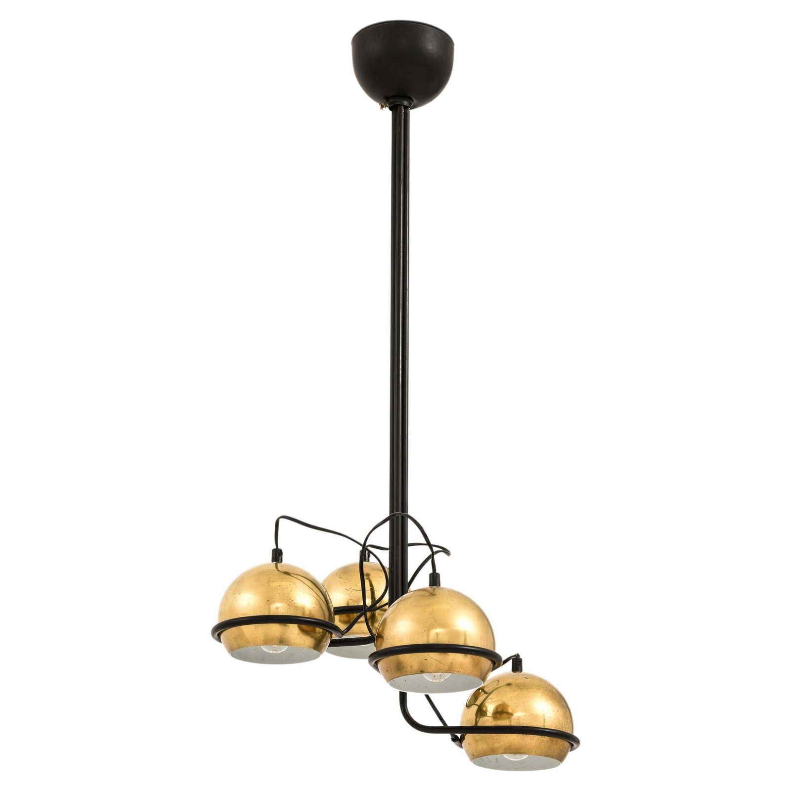 Ceiling Lamp Pendant In Black Lacquered Metal And Brass, 1960's