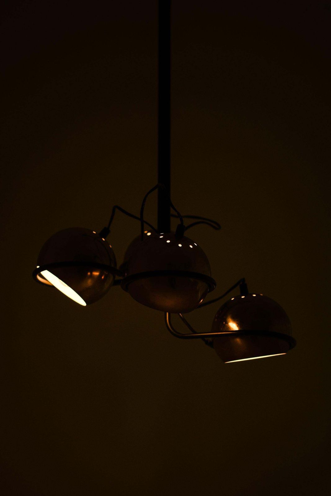 Ceiling Lamp Pendant In Black Lacquered Metal And Brass, 1960's photo Lighting