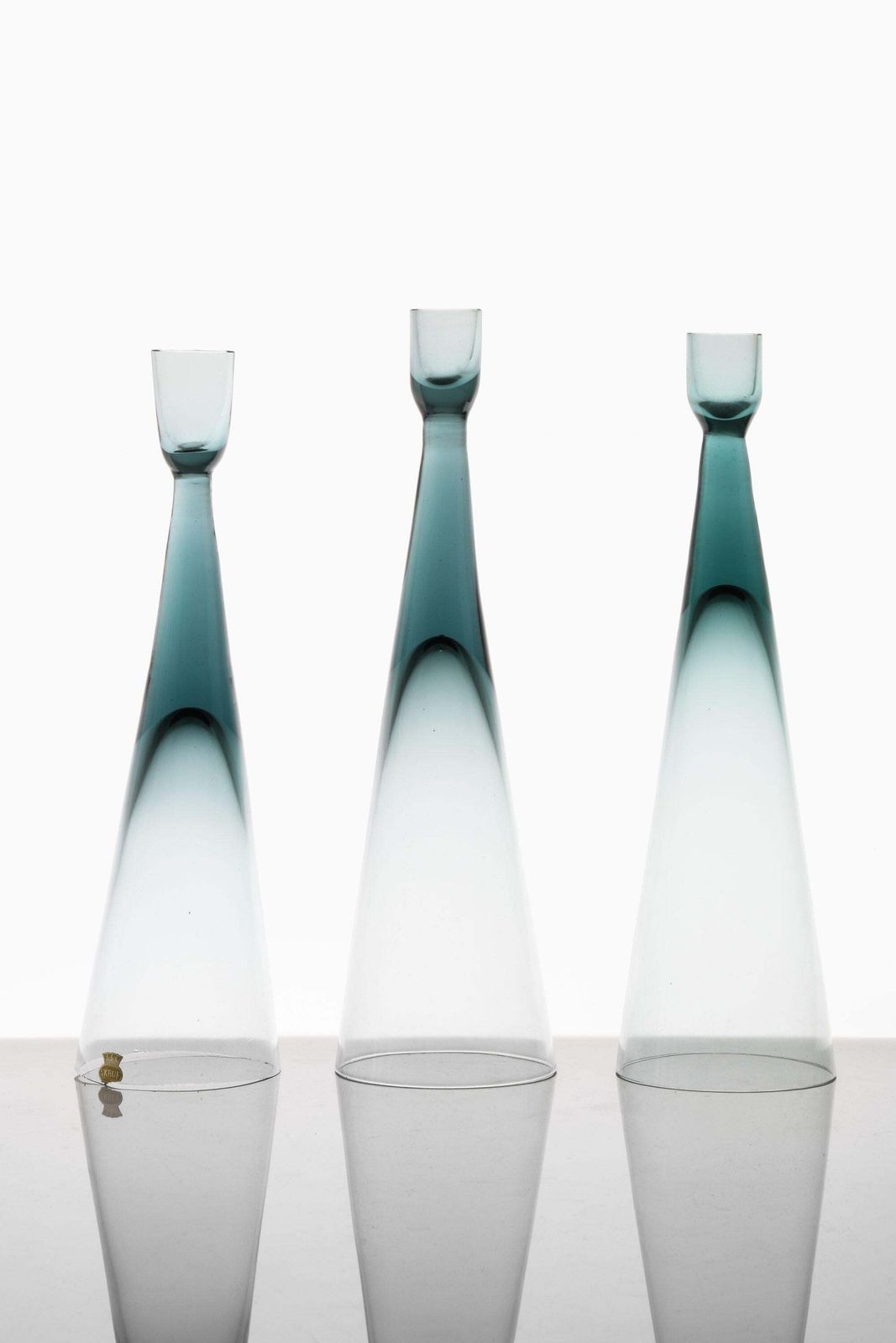 Set Of 3 Candlesticks In Glass By Bengt Edenfalk, 1960's photo for sale