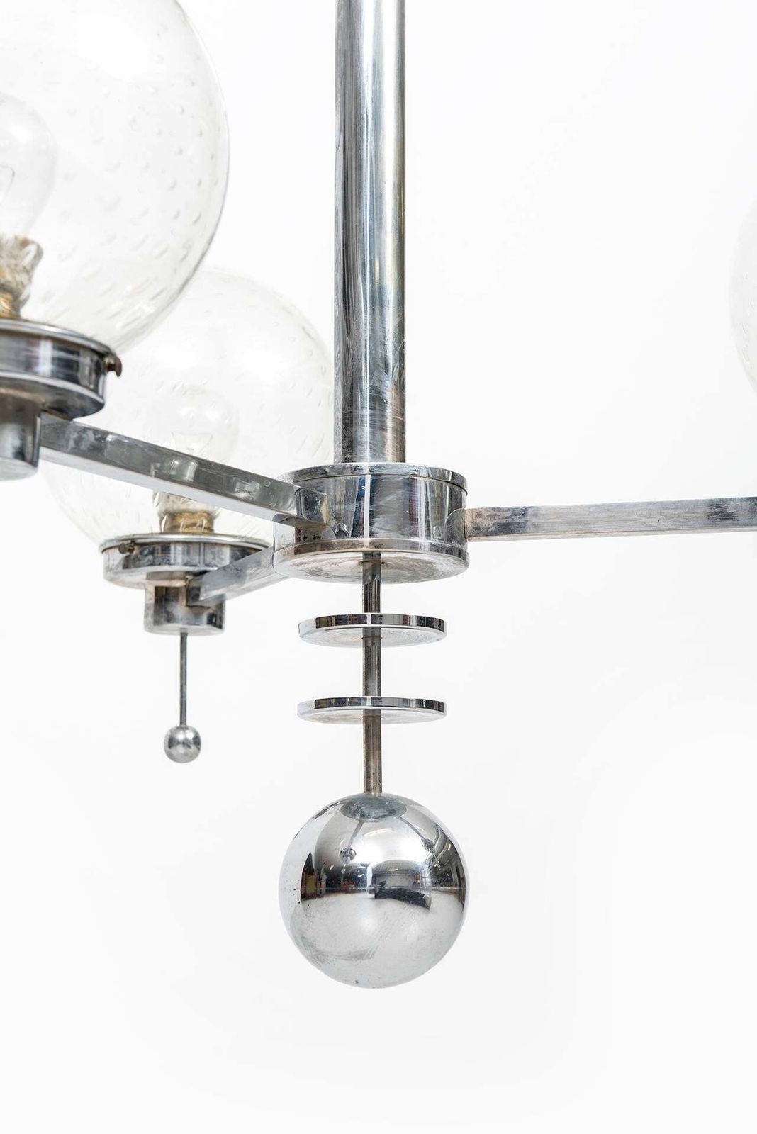 Pair Of Big Art Deco Ceiling Lamps Chandelier In Chromed Steel Glass Bowls photo furniture