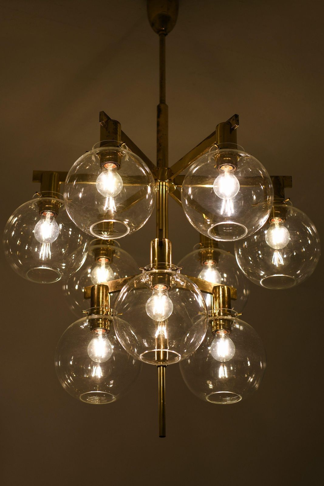Small Ceiling Lamp Chandelier In Brass And Glass By Hans Agne Jakobsson, 1950's photo buy