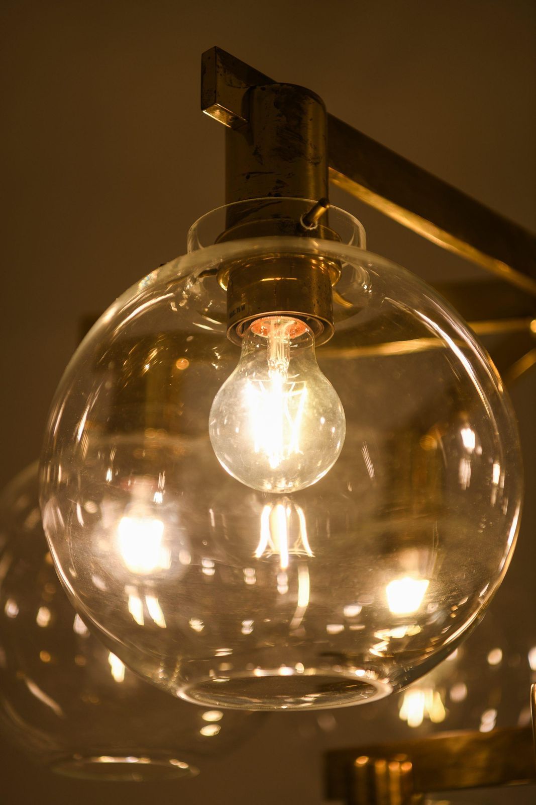 photo for sale Small Ceiling Lamp Chandelier In Brass And Glass By Hans Agne Jakobsson, 1950's
