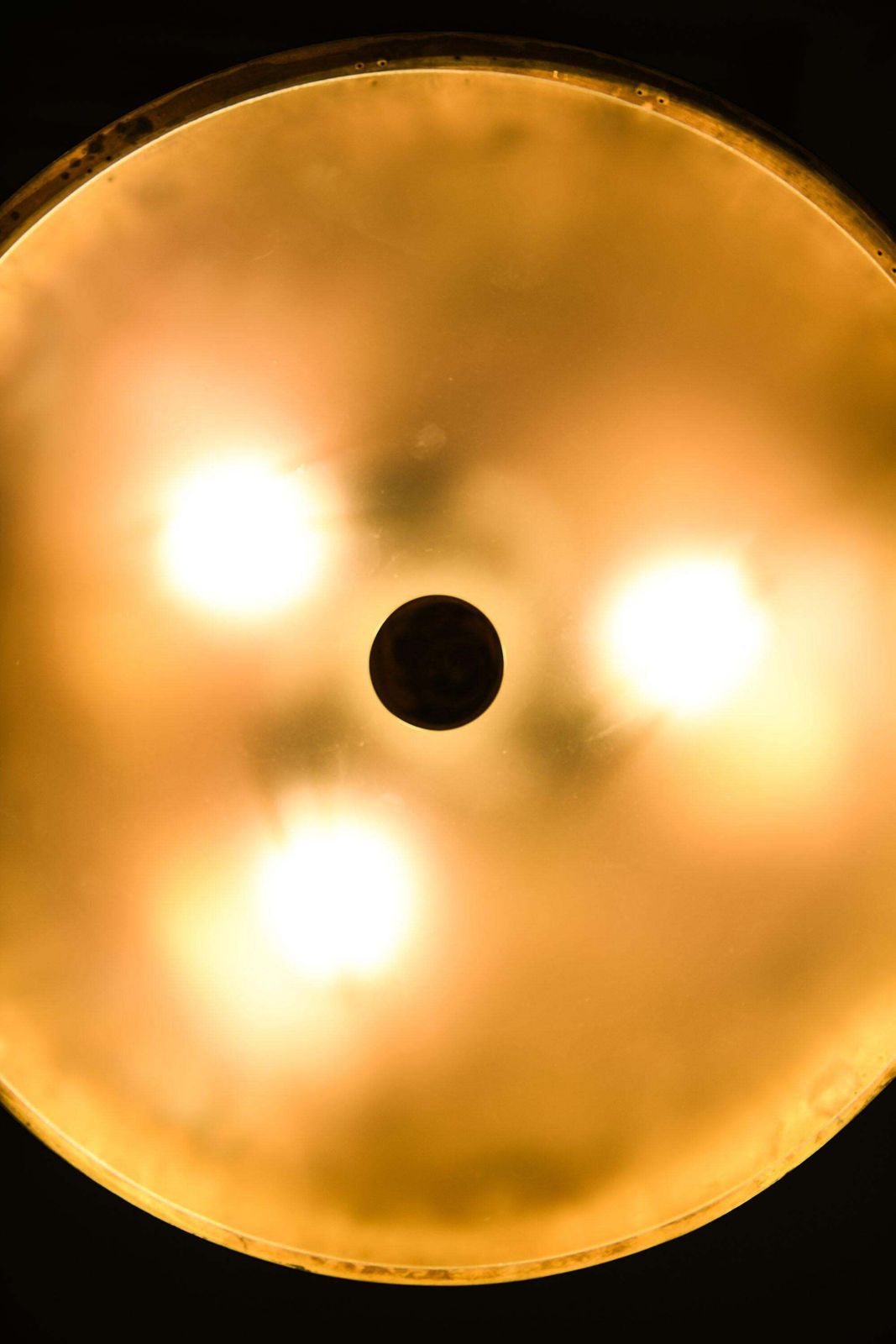 photo for sale Ceiling Lamp In Brass And Glass By Paavo Tynell, 1950's