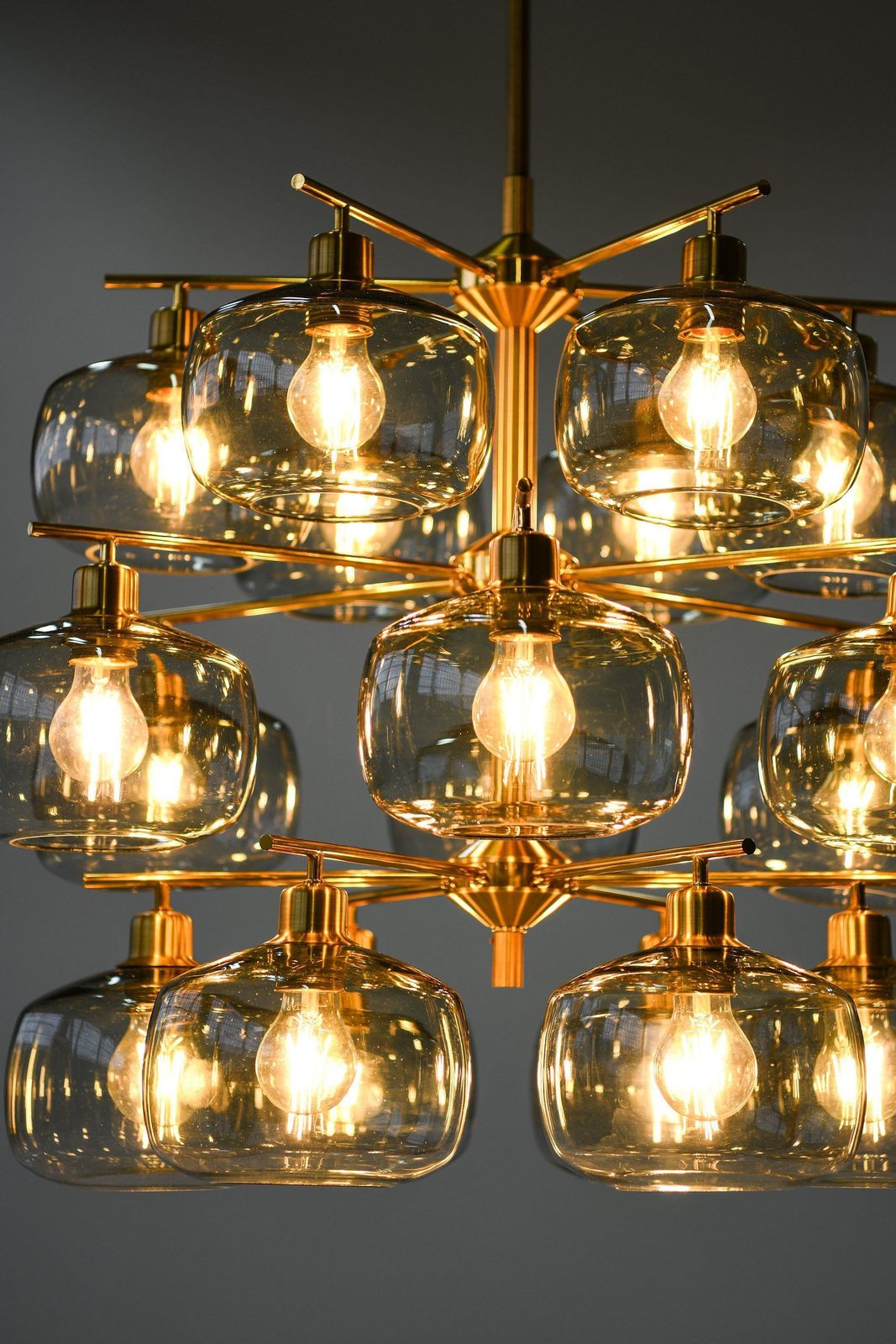 Large Ceiling Lamp In Brass And Glass By Holger Johansson, 1952 photo vintage