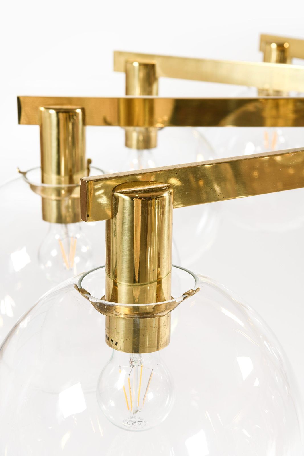Big Ceiling Lamp In Brass & Original Clear Glass By Hans Agne Jakobsson, 1950's photo for sale