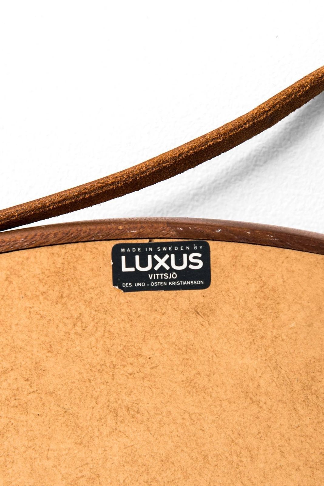 Uno & östen Kristiansson Mirror In Teak And Leather By Luxus In Sweden photo for sale