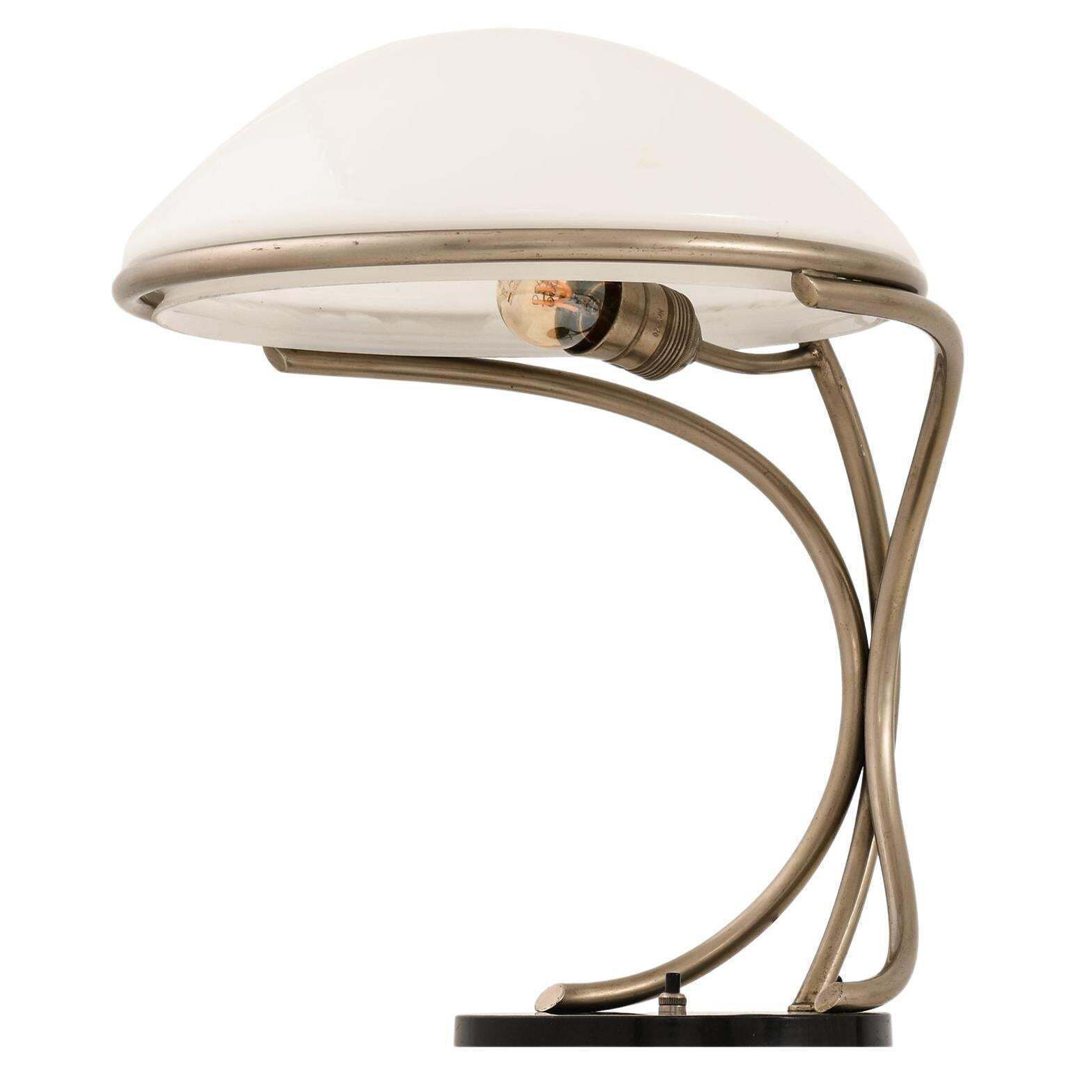 Rare Art Deco Table Lamp In Glass And Pewter, 1930's