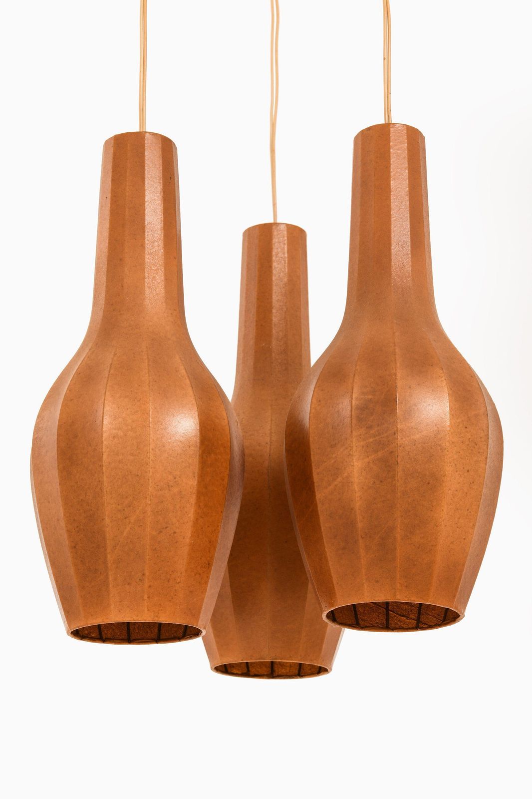 Ceiling Lamp Pendant In Teak And Original Lamp Shades By Hans Bergström, 1950's photo for sale