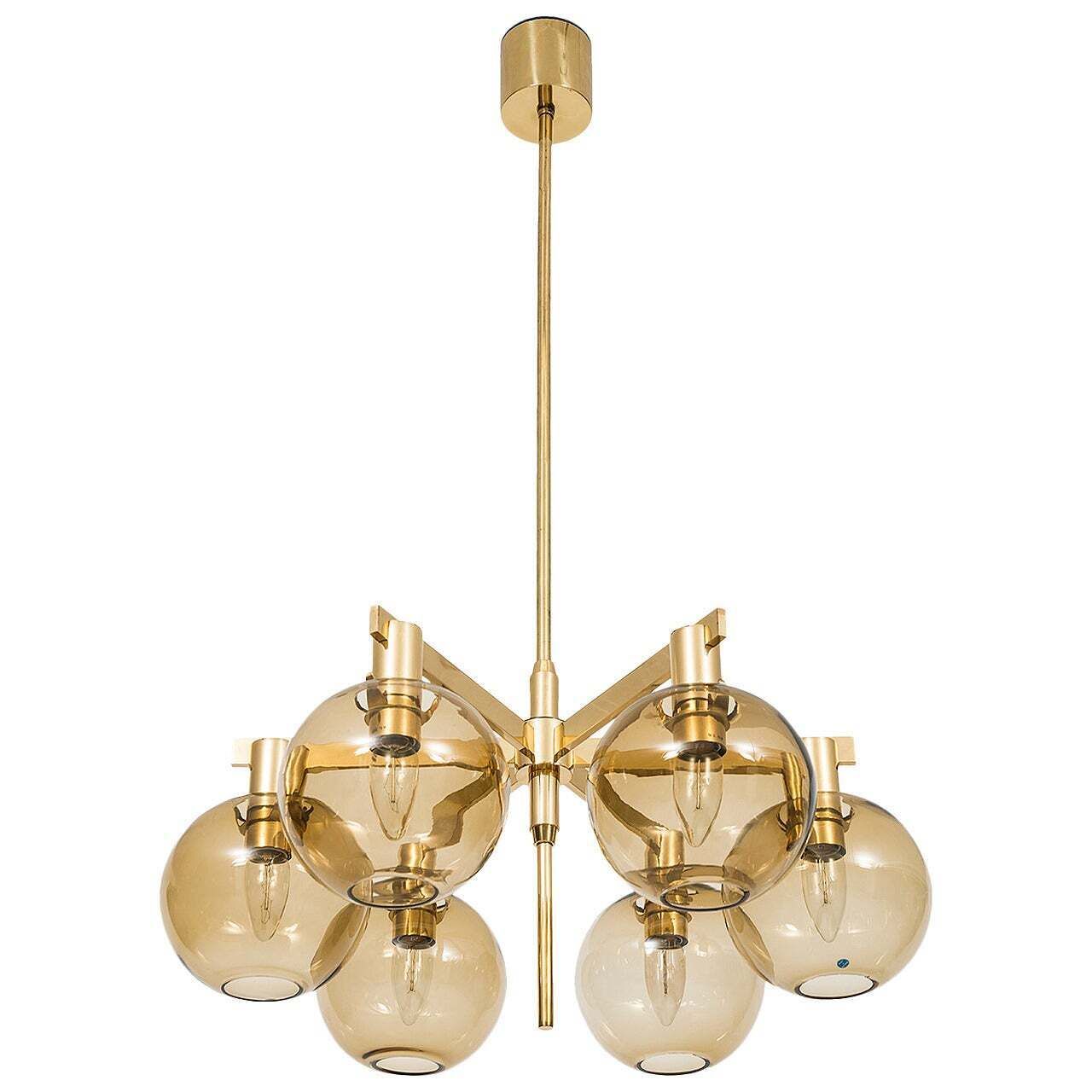 Hans Agne Jakobsson Ceiling Lamp In Brass And Glass