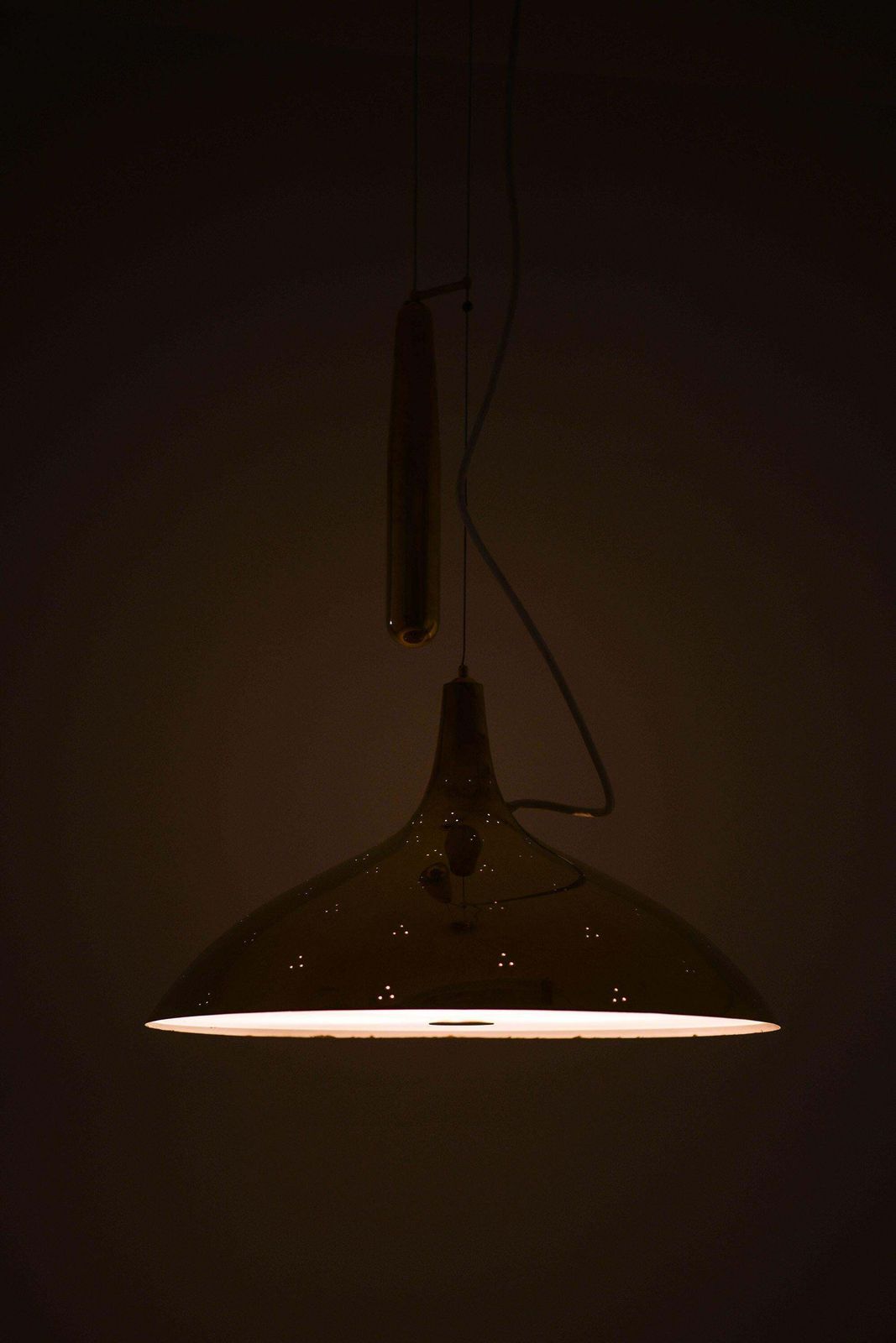 photo for sale Ceiling Lamp In Brass And Glass By Paavo Tynell, 1950's