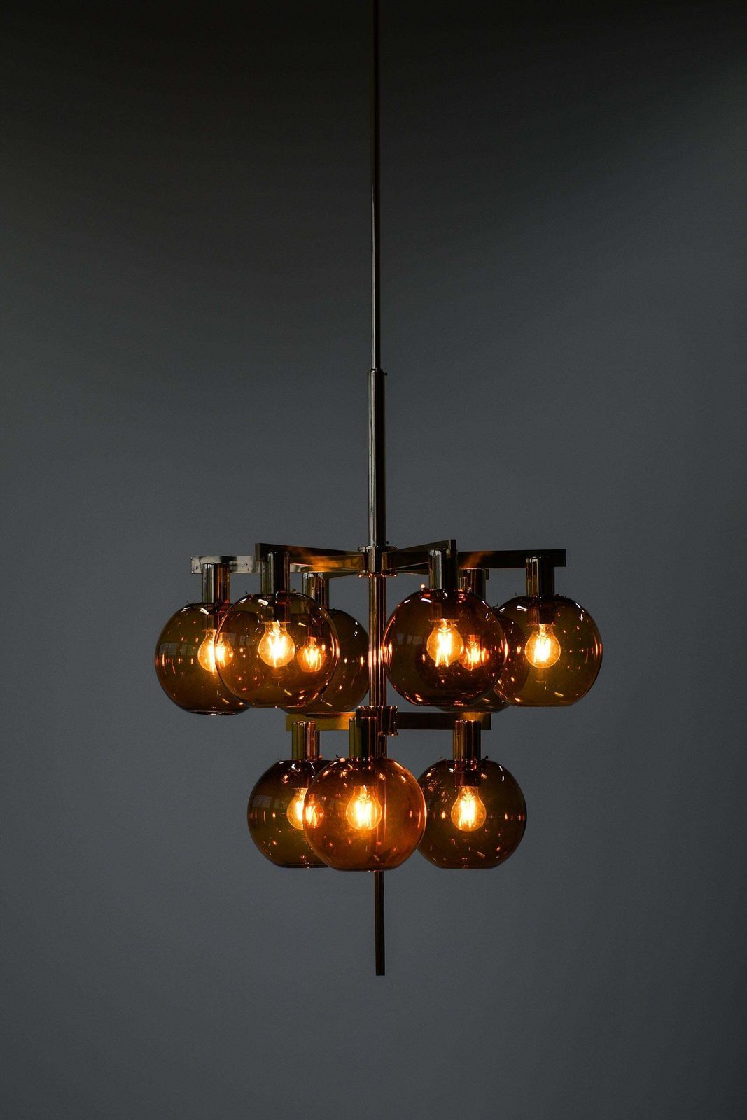 photo furniture Ceiling Lamp Chandelier In Brass And Amber Glass By Hans Agne Jakobsson, 1950's