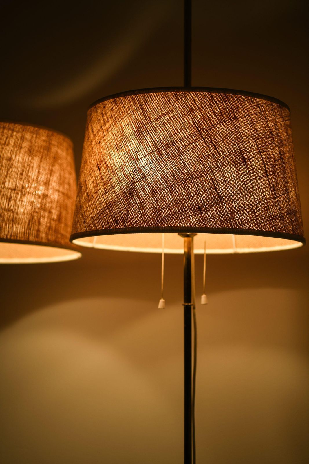 Floor Lamps In Brass And Original Lamp Shades By Hans Agne Jakobsson, 1950's photo buy