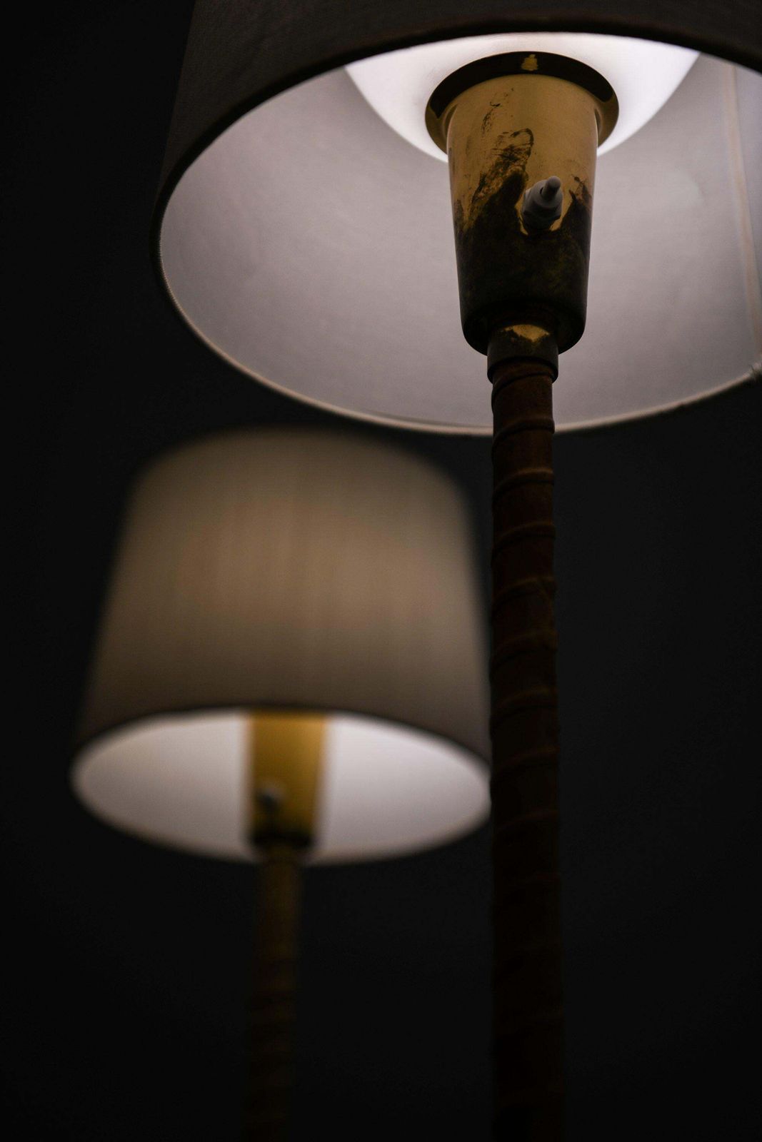 Floor Lamps In Leather, Brass And Lamp Shades By Lisa Johansson Pape, 1950's photo vinterior