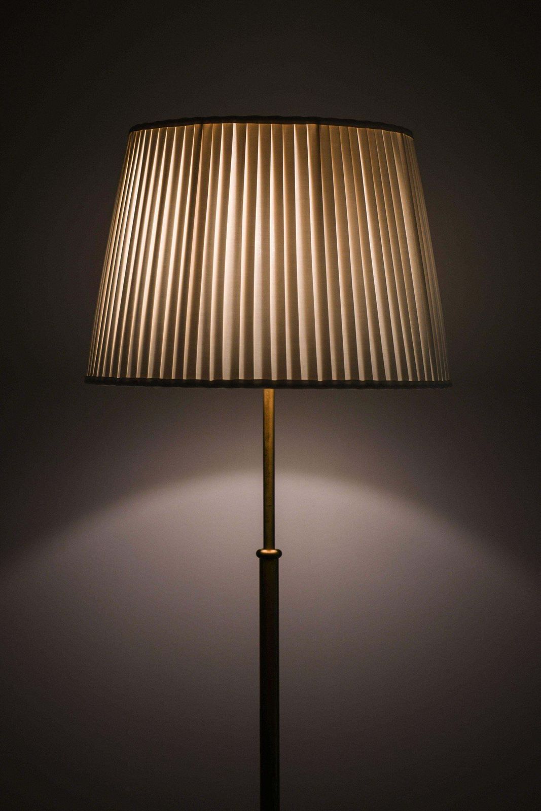 Pair Of Height Adjustable Floor Lamps In Brass And Original Lamp Shade, 1950's photo Lighting