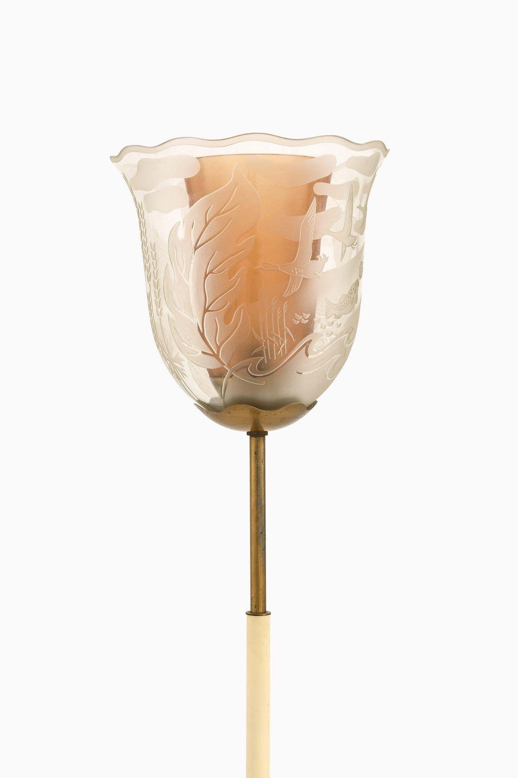 Floor Lamp In Double Glass Shades And Brass By Bo Notini, 1940’s photo for sale