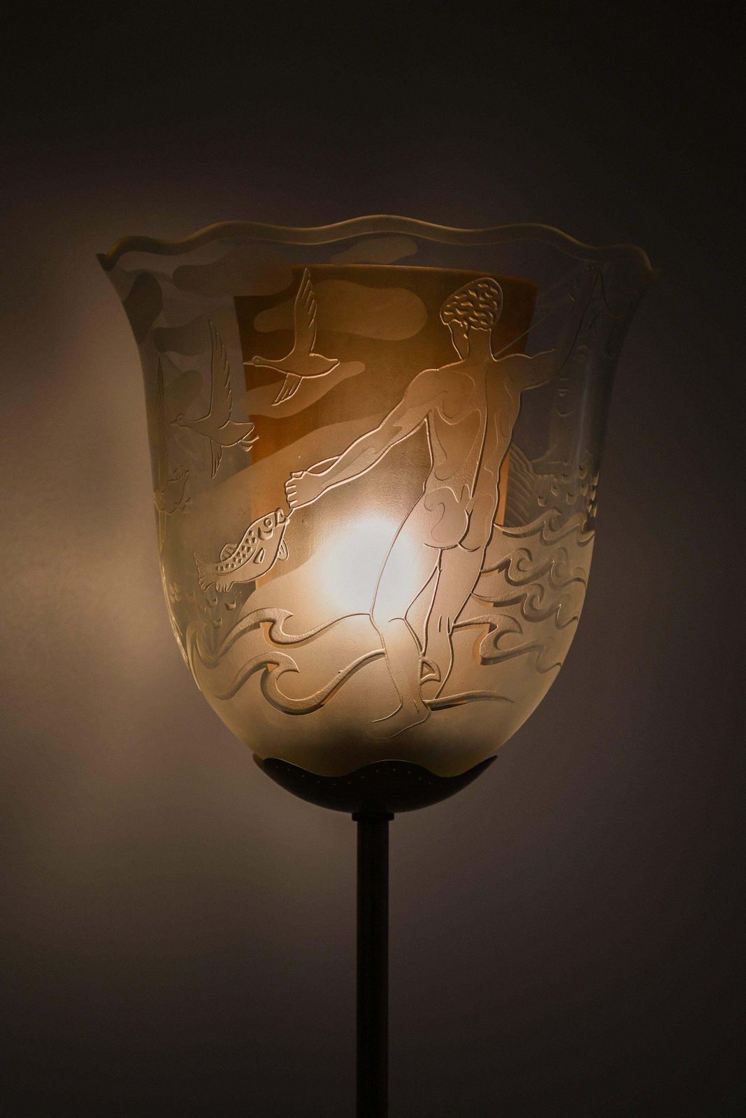 photo furniture Floor Lamp In Double Glass Shades And Brass By Bo Notini, 1940’s