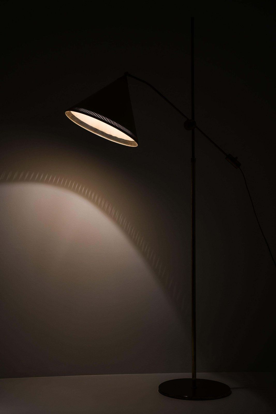 Lighting Floor Lamp In Brass And Original Yellow Lamp Shade, 1950's photo