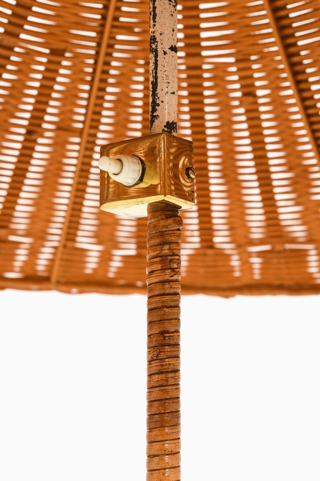 Pair Of Floor Lamps In Brass, Cane And Rattan Shades By Paavo Tynell, 1950's photo 42467.0