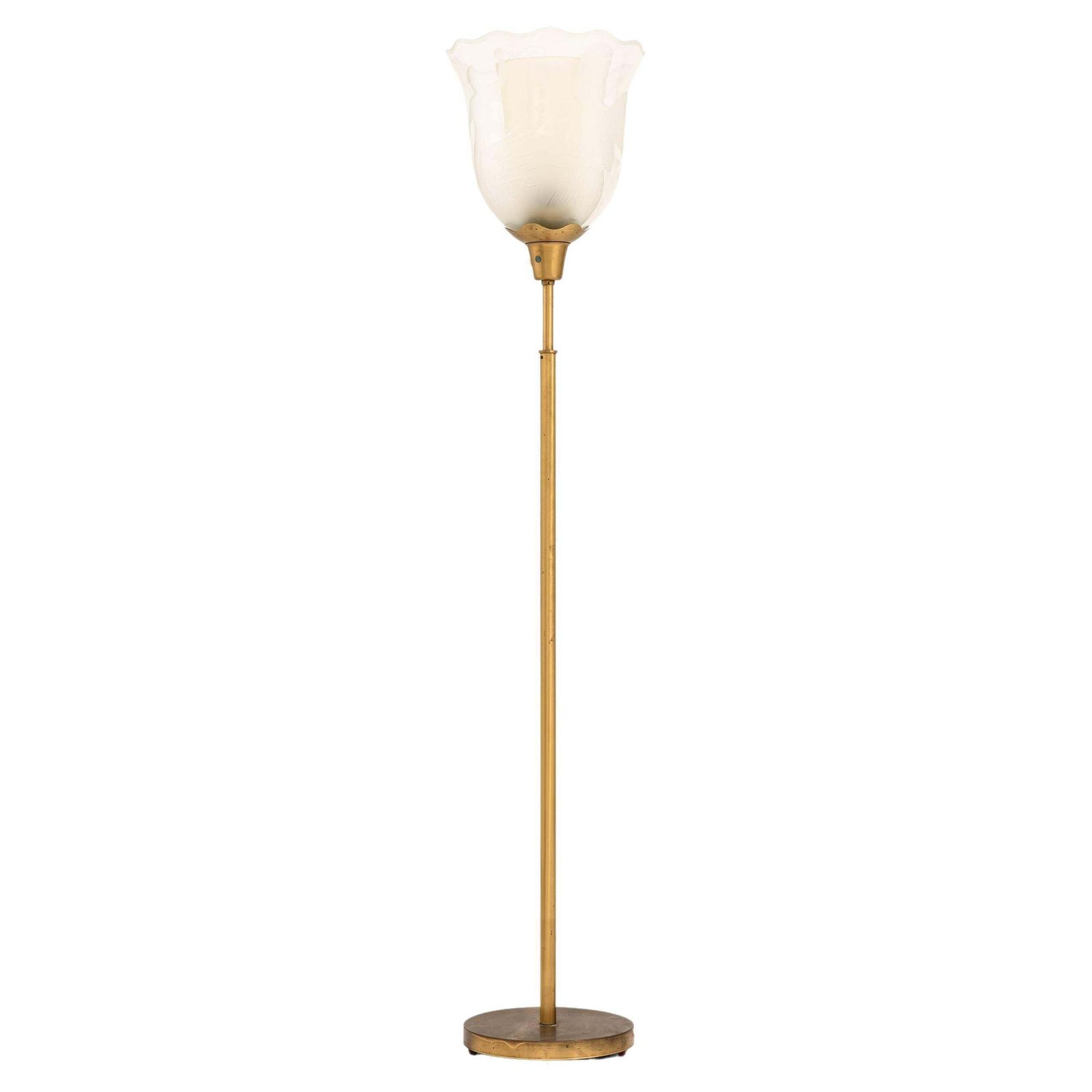 Floor Lamp In Brass And Double Glass Shades By Bo Notini, 1940’s