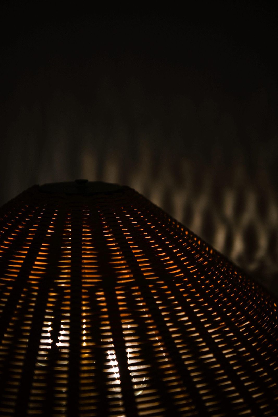 photo for sale Height Adjustable Floor Lamp In Brass, Woven Cane And Rattan Shade, 1940's