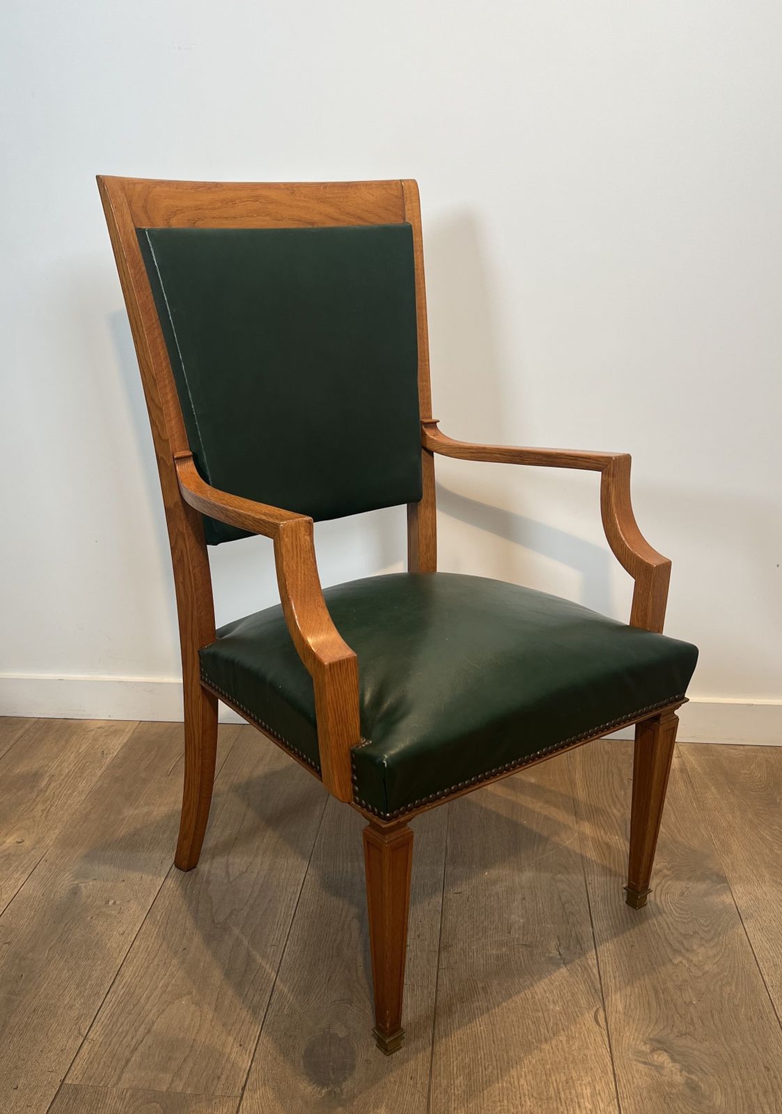Pair Of Art Deco Oak And Leather Armchairs By De Coene Frères photo Furniture