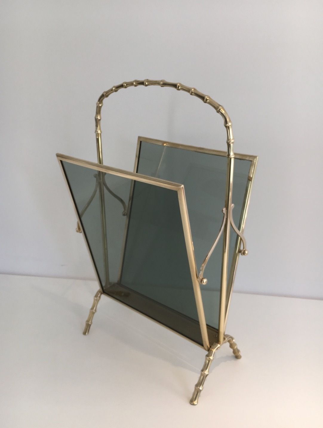 Faux Bamboo Style Magazine Rack In Bronze From Maison Baguès photo for sale