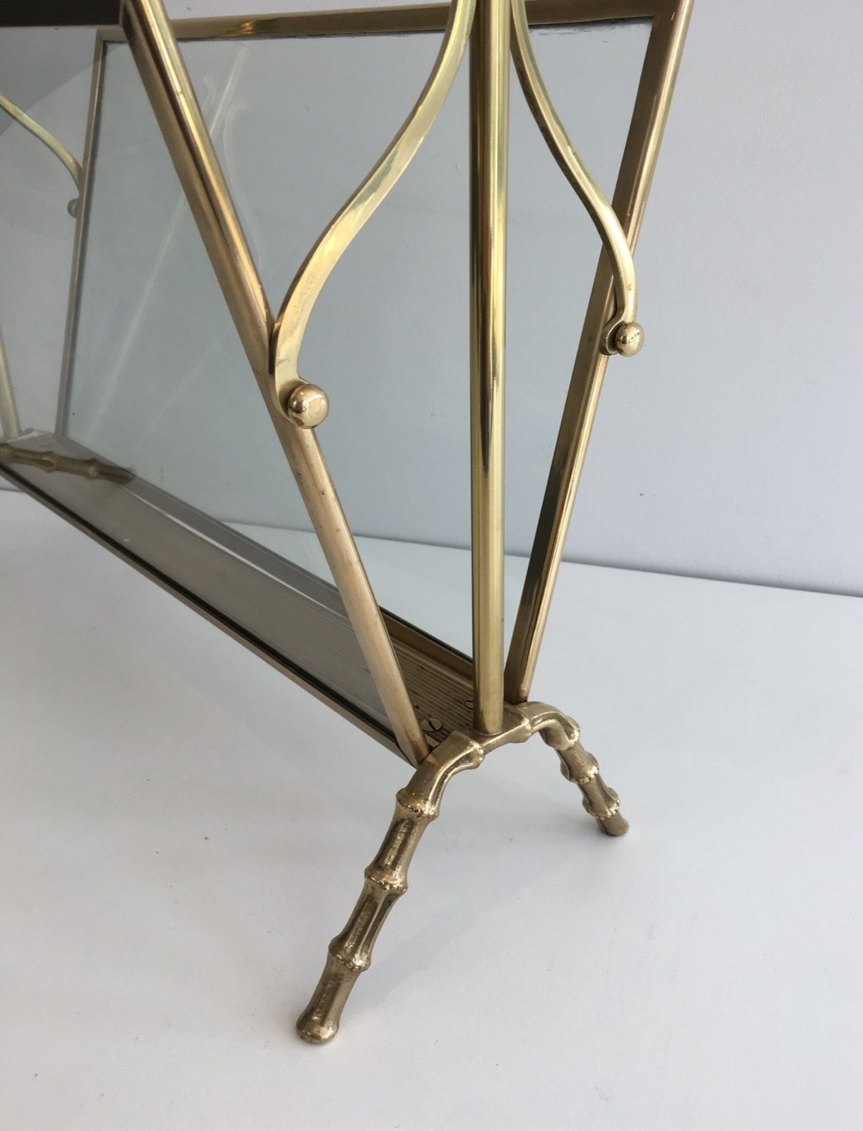 Faux Bamboo Style Magazine Rack In Brass From Maison Baguès photo vintage