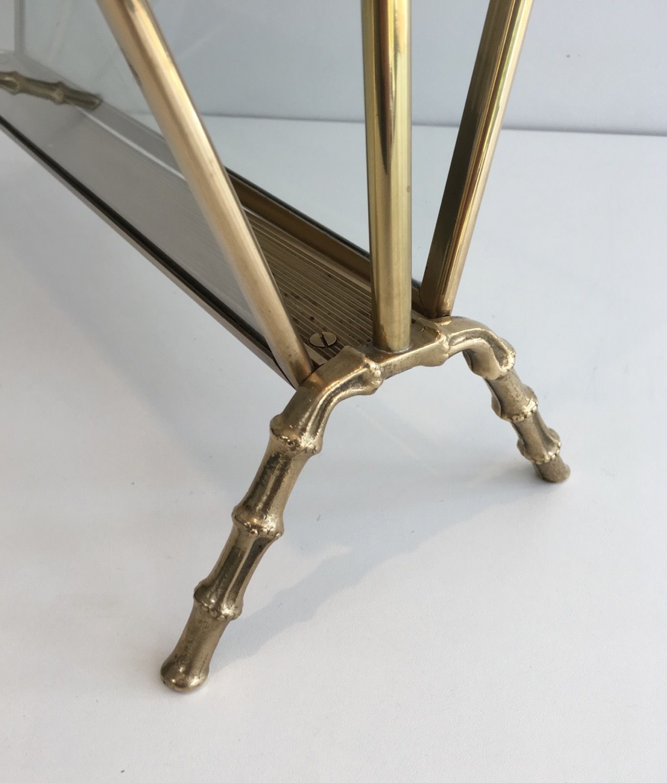 photo furniture Faux Bamboo Style Magazine Rack In Brass From Maison Baguès